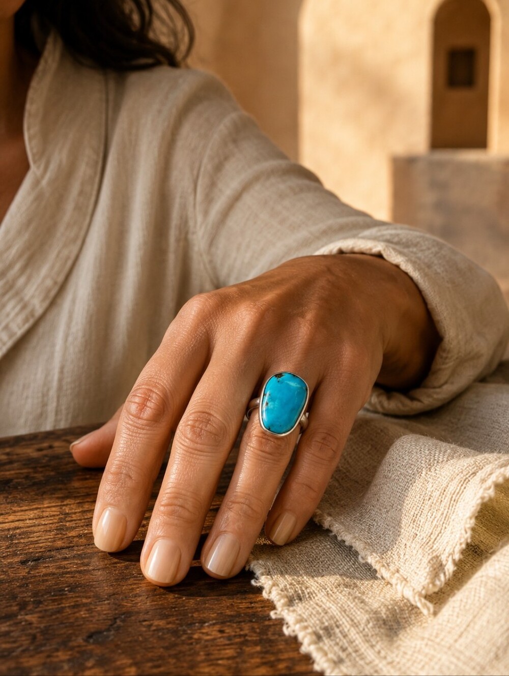 Maynard Garcia Kewa Pueblo Sterling Turquoise Ring Size 8.5